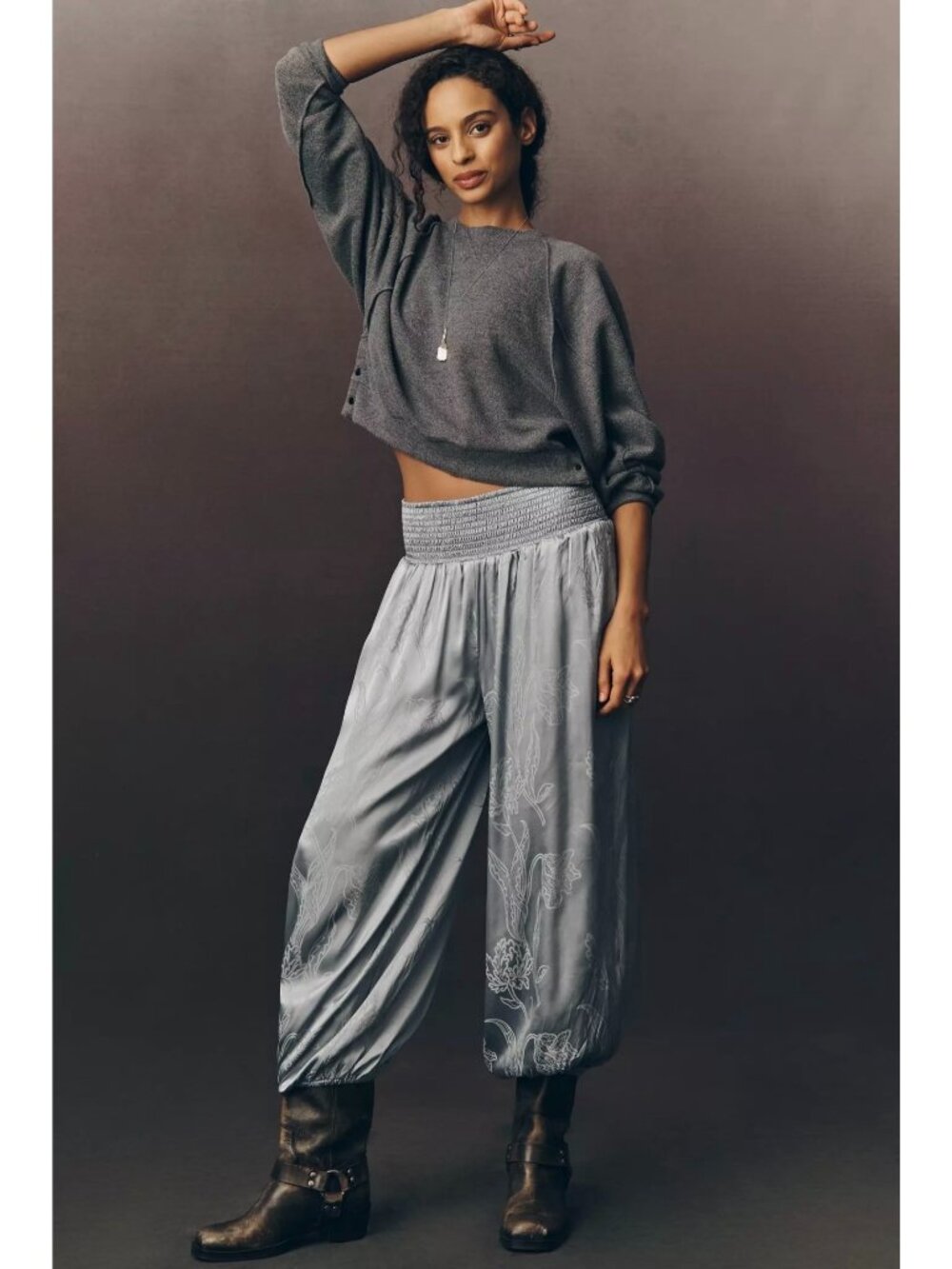 Anthropologie Blue Jacquard Balloon Pants Size L